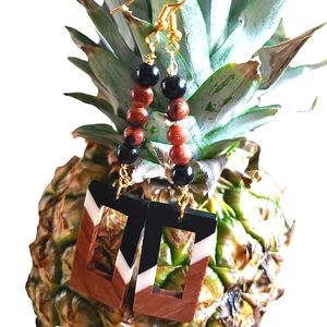 Copper Bead Wood Earrings Handmade